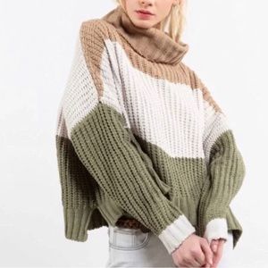 Color Block Cowl Neck Sweater